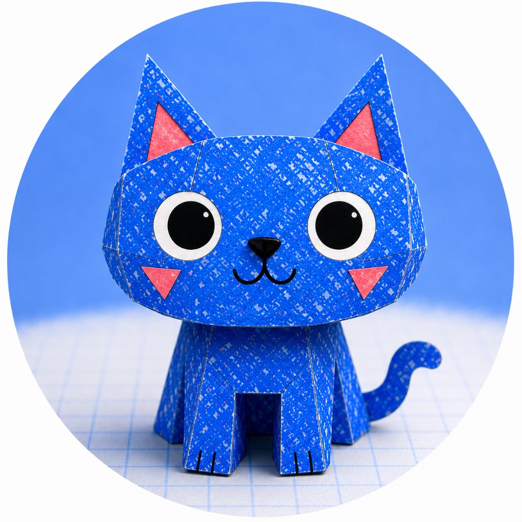 Zippy — Blue Zippy Cat, tiny blue paper cat